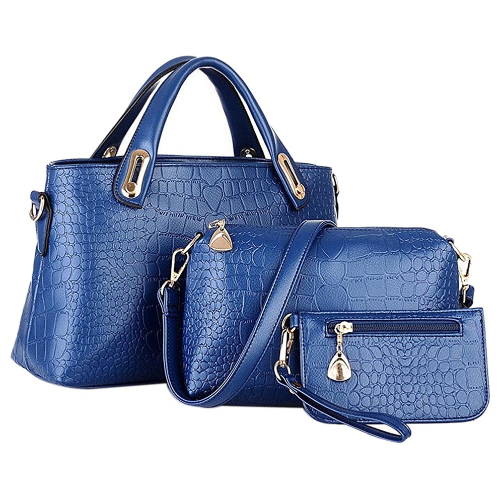 unique Shoulder bag Crocodile Grain Three-pieces Mother Son Messenger Bag (Blue) - ebowsos
