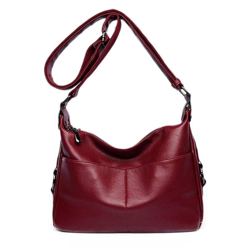 women PU handbag female casual totes ladies shoulder bag design zipper pu hobos women bag messenger bags(Red wine) - ebowsos