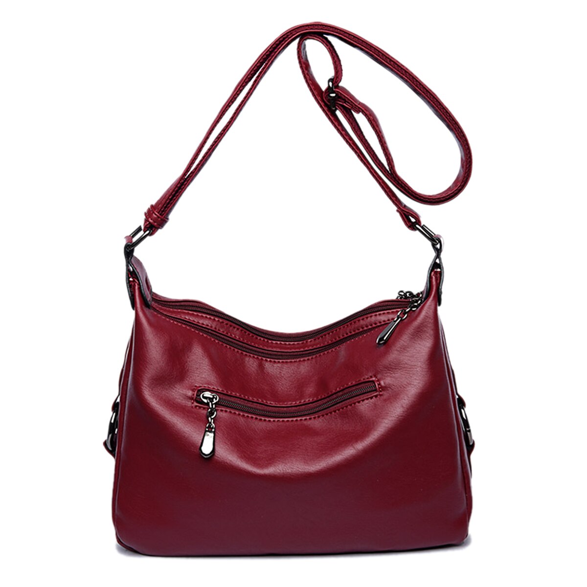 women PU handbag female casual totes ladies shoulder bag design zipper pu hobos women bag messenger bags(Red wine) - ebowsos