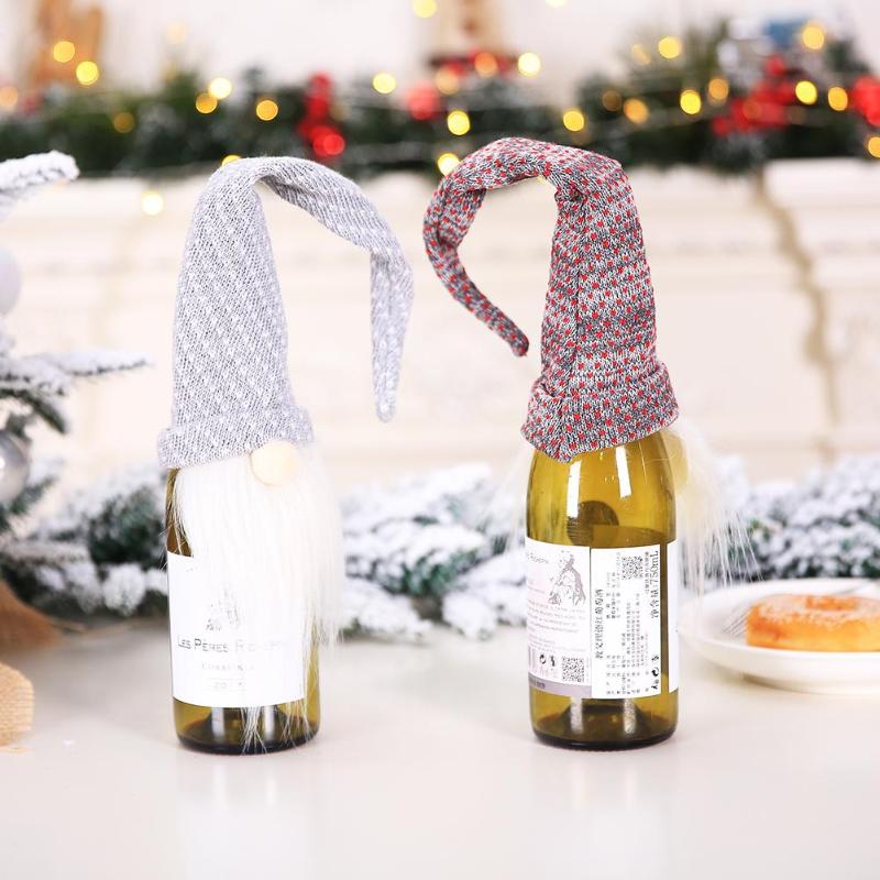 Faceless Old Man Doll Wine Bottle Set Christmas Decor Wine Gift Bag Beard Hats Household Festival Decorative Accessories - ebowsos