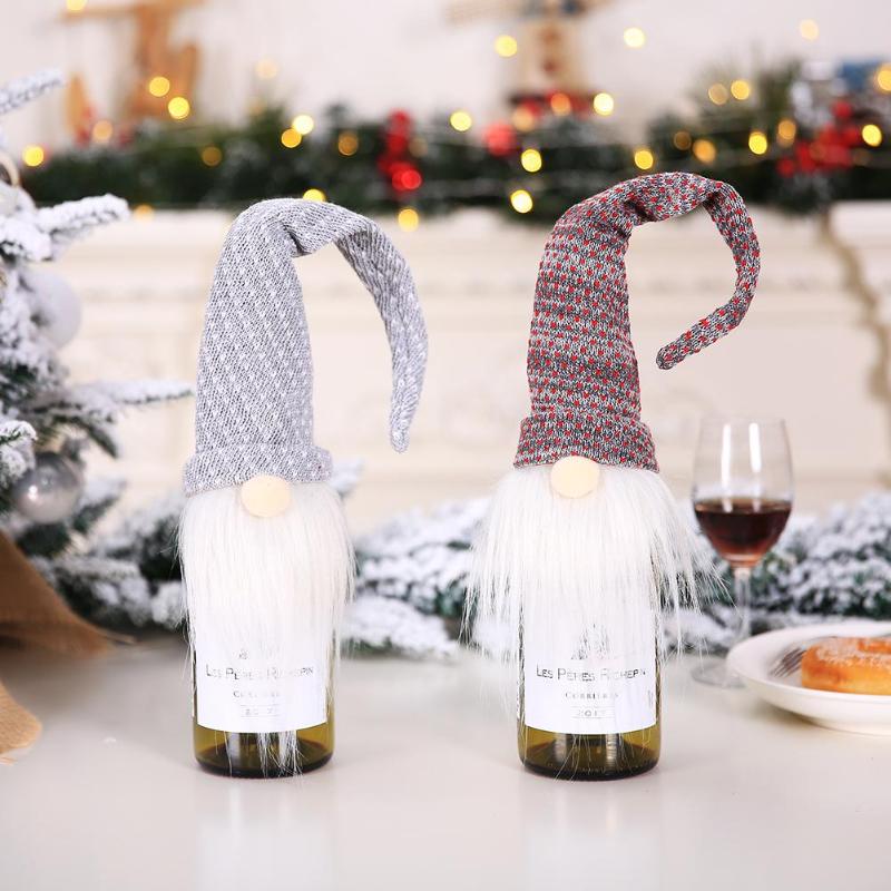 Faceless Old Man Doll Wine Bottle Set Christmas Decor Wine Gift Bag Beard Hats Household Festival Decorative Accessories - ebowsos