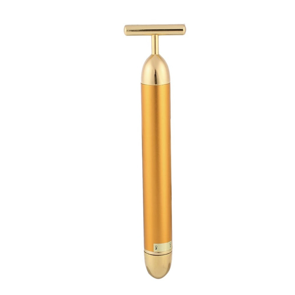 Facial Beauty Roller Face Massager T Shape Vibration Massage Energy Vibrating Bar Slimming Face 24k Gold Colour Tightening - ebowsos