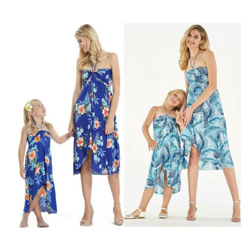 Family Matching Mother Daughter Flower Dress Evening Party Sleeveless ELegant - ebowsos