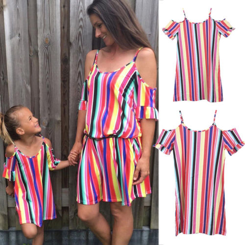 Family Matching Mother Daughter Matching Blackless Dresses Summer Girl Dress Clothes Outfits - ebowsos