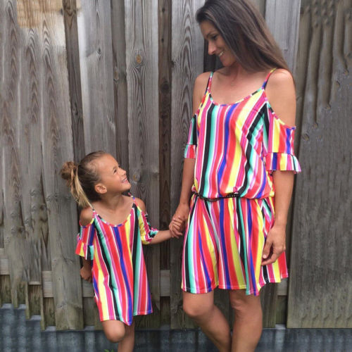 Family Matching Mother Daughter Matching Blackless Dresses Summer Girl Dress Clothes Outfits - ebowsos