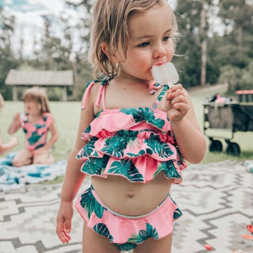 Family Matching Swimsuit Daughter Kids Swimwear Women No Pad Bikini 2pcs Girl Baby Girls Leopard Bathing Suit Beachwear - ebowsos