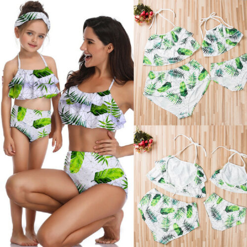 Family Matching Swimwear Mother Daughter Women Kid Baby Girls Swimsuit Bikini - ebowsos