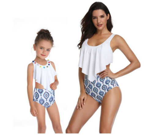 Family Matching Swimwear Mother Daughter Women Kids Girls Floral Green Leaves Printed Bikini Two-Piece Swimwear Suits - ebowsos