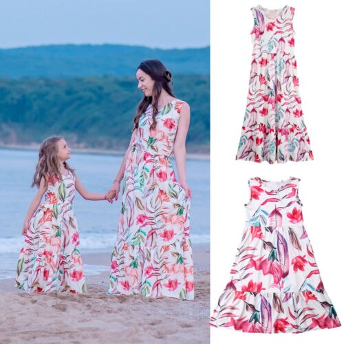 Family Parent-child Matching Floral Princess Dress Mon Daughter Sleeveless Dress - ebowsos