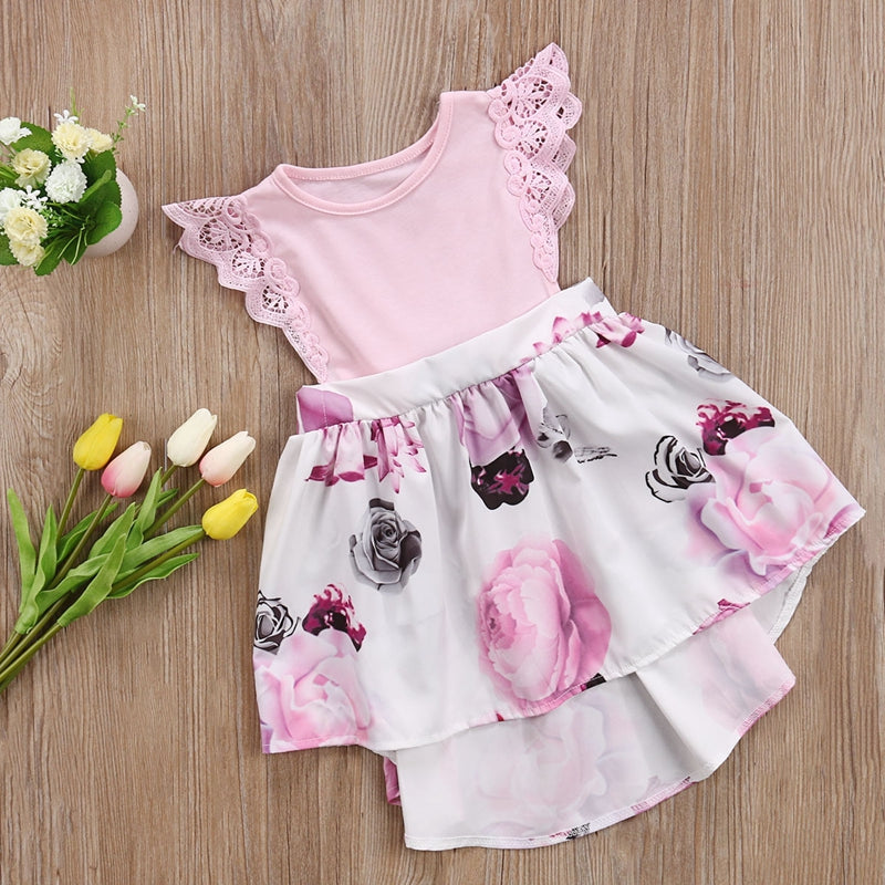 Family Sister Floral Matching Clothing Baby girls lace Floral Romper &Dress clothes set outfits - ebowsos