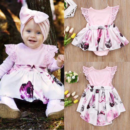 Family Sister Floral Matching Clothing Baby girls lace Floral Romper &Dress clothes set outfits - ebowsos