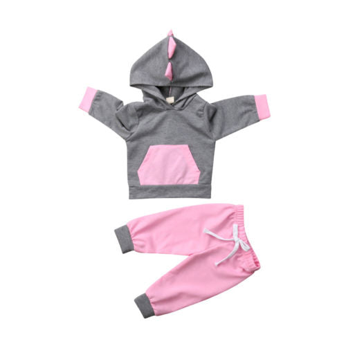 Fashion 2Pcs Newborn Baby Girl 3D Cartoon Dinosaur Tops Sweatshirt+Pants Outfits Clothes - ebowsos