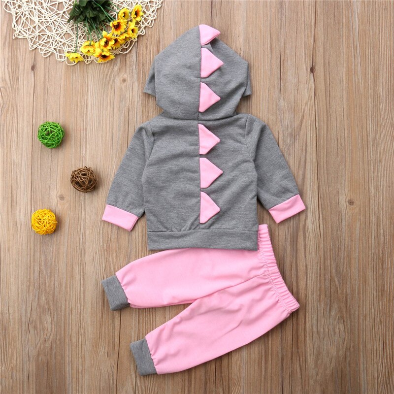 Fashion 2Pcs Newborn Baby Girl 3D Cartoon Dinosaur Tops Sweatshirt+Pants Outfits Clothes - ebowsos