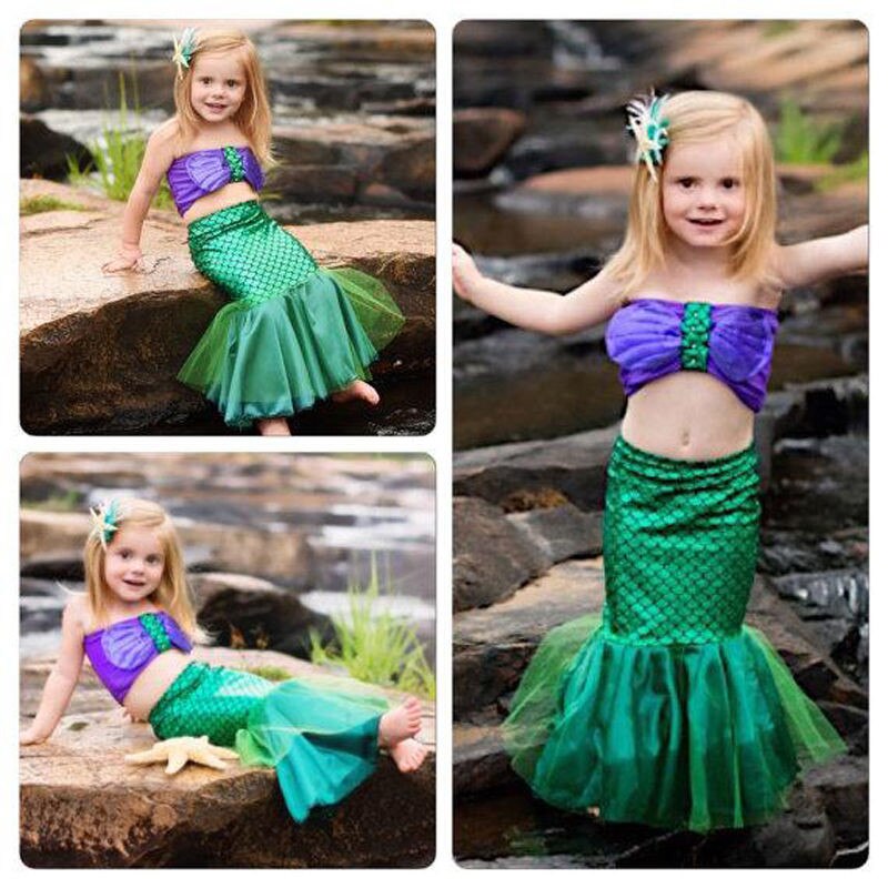 Fashion 2pcs Baby Girls Full Mermaid Set Costume Bikini Swimwear Swimsuit - ebowsos