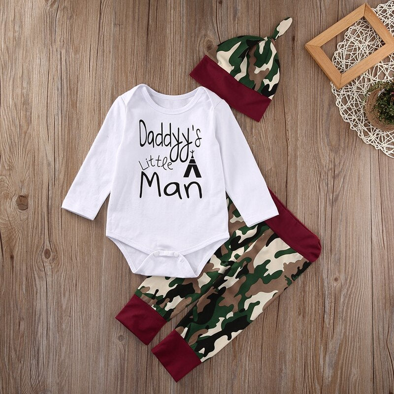 Fashion Baby Boys Girls Clothes Sets Toddler Baby Casual Cotton Tops Romper Pants Hat Home Outfit Set 0-24M - ebowsos