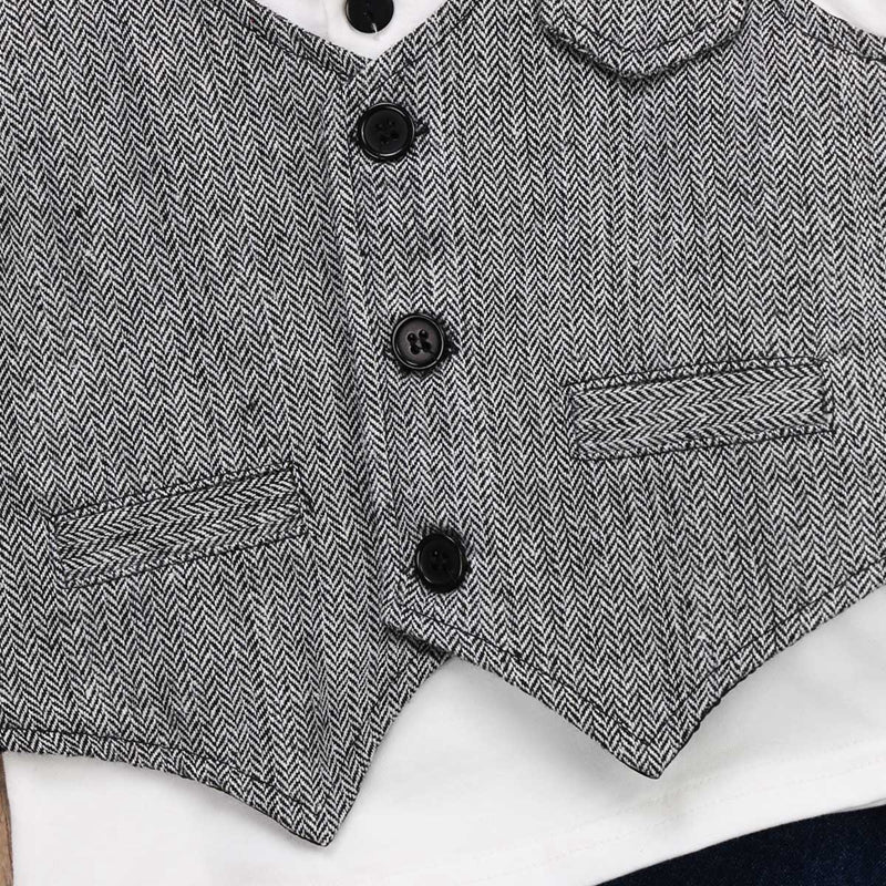 Fashion Baby Boys Tuxedo Party Clothes Sets Handsome Formal Suit Waistcoat Denim Pants Outfits Set - ebowsos