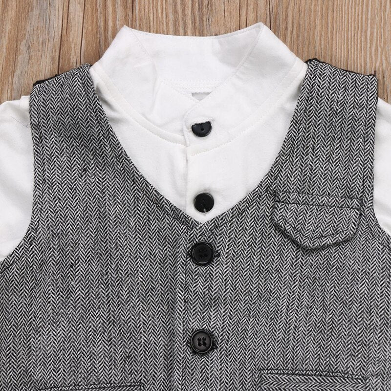 Fashion Baby Boys Tuxedo Party Clothes Sets Handsome Formal Suit Waistcoat Denim Pants Outfits Set - ebowsos