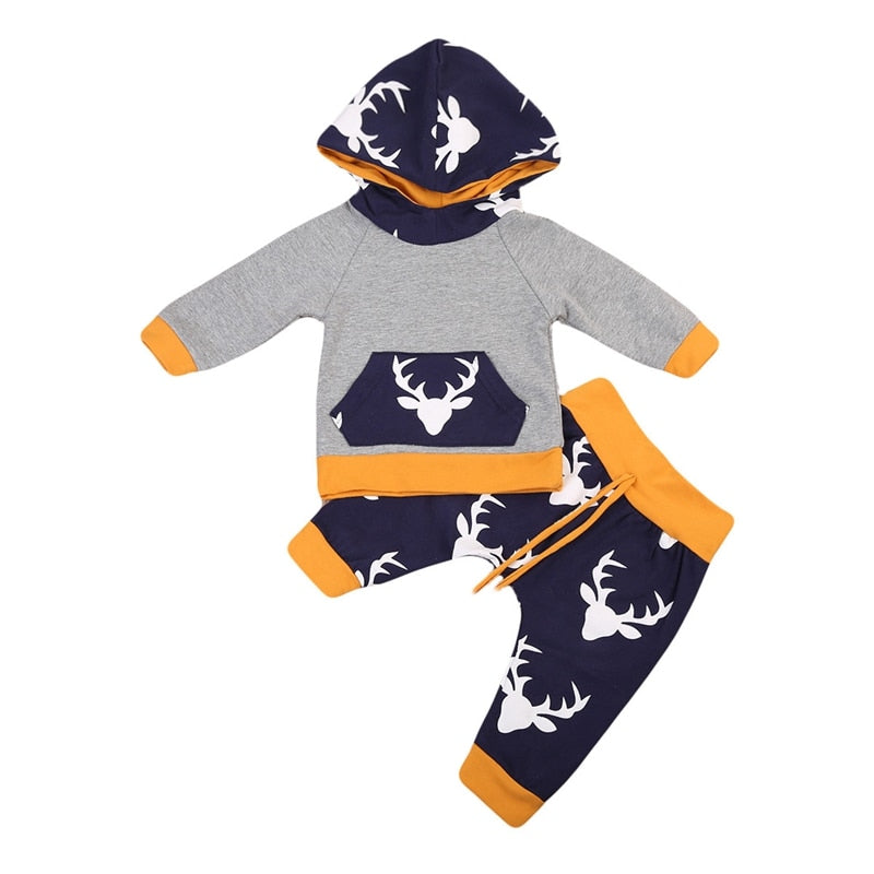 Fashion Baby Clothes Sets Deer Cartoon Newborn Baby Girls Deer Hooded Top Sweatshirt Pants Legging Outfits Clothes - ebowsos