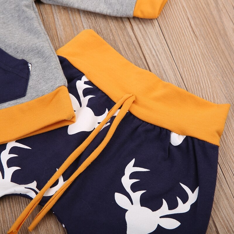 Fashion Baby Clothes Sets Deer Cartoon Newborn Baby Girls Deer Hooded Top Sweatshirt Pants Legging Outfits Clothes - ebowsos