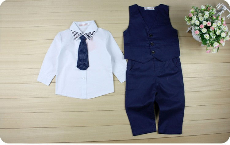 Fashion Baby Fashion Baby Baby Kids Boys Clothes Suit Tops Shirt Waistcoat Tie Pants Outfits set 1~7Y - ebowsos