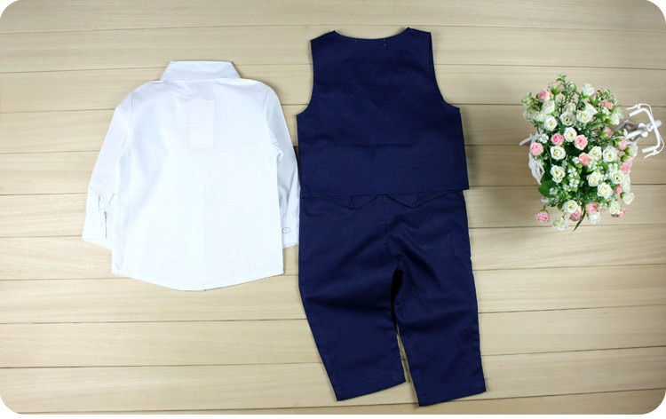 Fashion Baby Fashion Baby Baby Kids Boys Clothes Suit Tops Shirt Waistcoat Tie Pants Outfits set 1~7Y - ebowsos