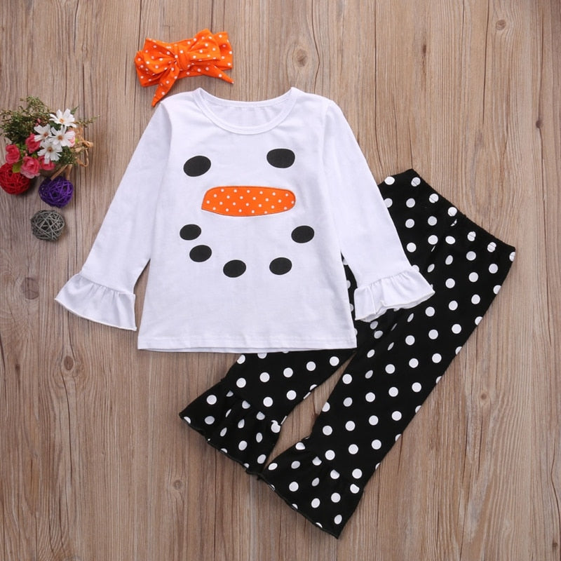 Fashion Baby Girl Clothes Sets Cute Toddler Kids Girls Clothes Headband Snowman Ruffle Polka Dot Outfits - ebowsos