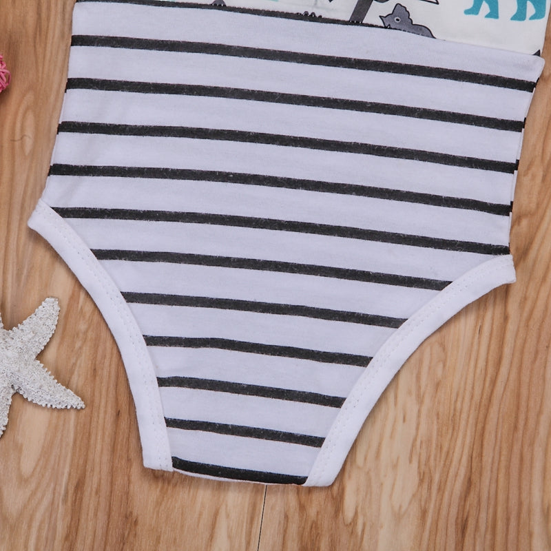 Fashion Baby Girl White Dinosaur Striped Romper Jumpsuit Outfits Summer 0-18M Children Clothing - ebowsos