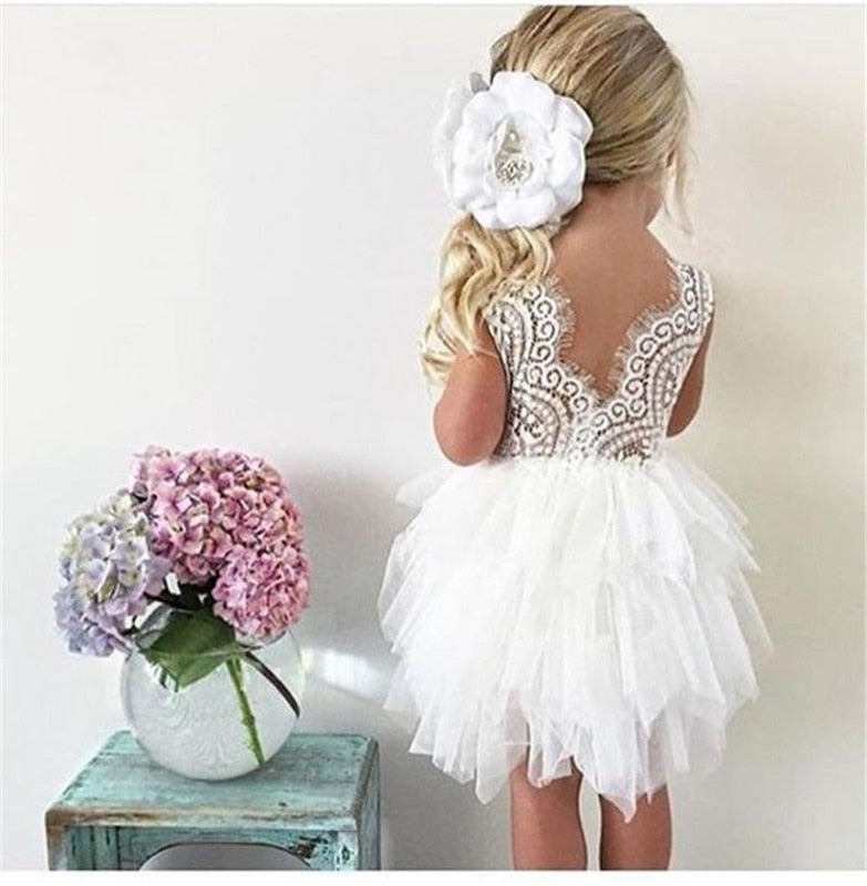 Fashion Baby Pirncess Dress Kid Baby Girl Lace Tulle Tutu Dress Party Pageant Wedding Princess Sundress Hot - ebowsos