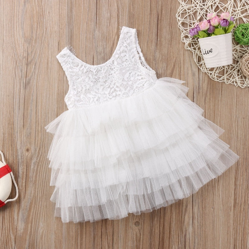 Fashion Baby Pirncess Dress Kid Baby Girl Lace Tulle Tutu Dress Party Pageant Wedding Princess Sundress Hot - ebowsos