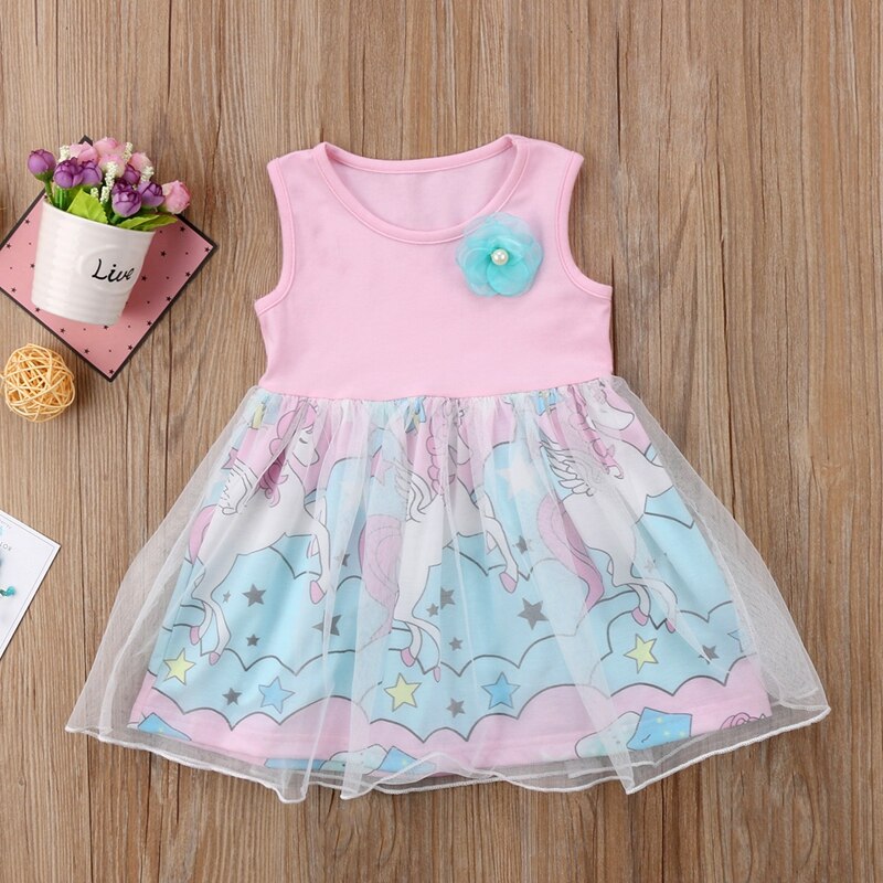 Fashion Baby Pirncess Dress Kid Baby Girls Flower Unicorn Pageant Party Cotton Tulle Tutu Dress Sundress - ebowsos