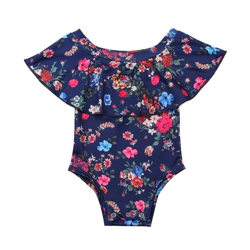 Fashion Baby Pirncess Floral Off Should Bodysuit Jumpsuit Baby Girls Outfit Clothes Set Summer Children Clothing - ebowsos