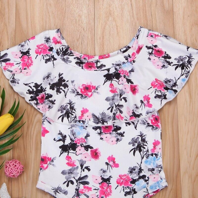 Fashion Baby Pirncess Floral Off Should Bodysuit Jumpsuit Baby Girls Outfit Clothes Set Summer Children Clothing - ebowsos