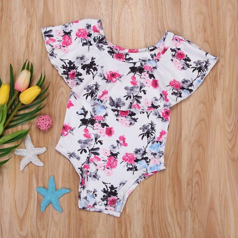 Fashion Baby Pirncess Floral Off Should Bodysuit Jumpsuit Baby Girls Outfit Clothes Set Summer Children Clothing - ebowsos