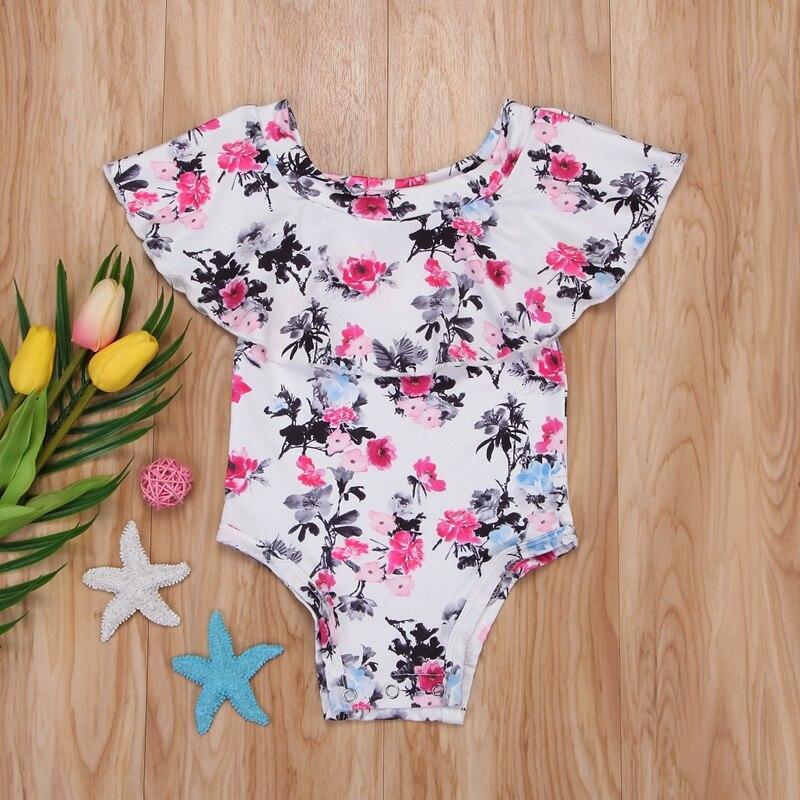 Fashion Baby Pirncess Floral Off Should Bodysuit Jumpsuit Baby Girls Outfit Clothes Set Summer Children Clothing - ebowsos