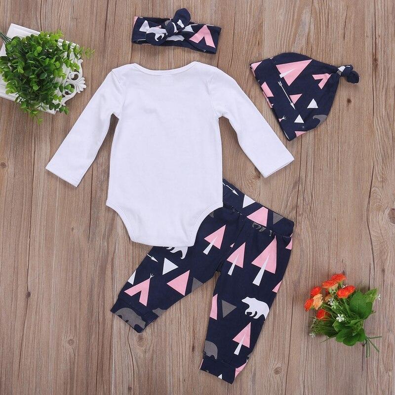 Fashion Baby Pirncess Letter Clothes Sets Baby Girls Long Sleeve Tops Romper Pants Hat Outfits Set Clothes - ebowsos