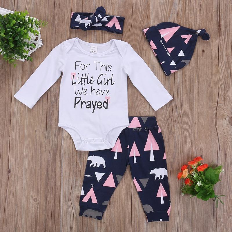 Fashion Baby Pirncess Letter Clothes Sets Baby Girls Long Sleeve Tops Romper Pants Hat Outfits Set Clothes - ebowsos