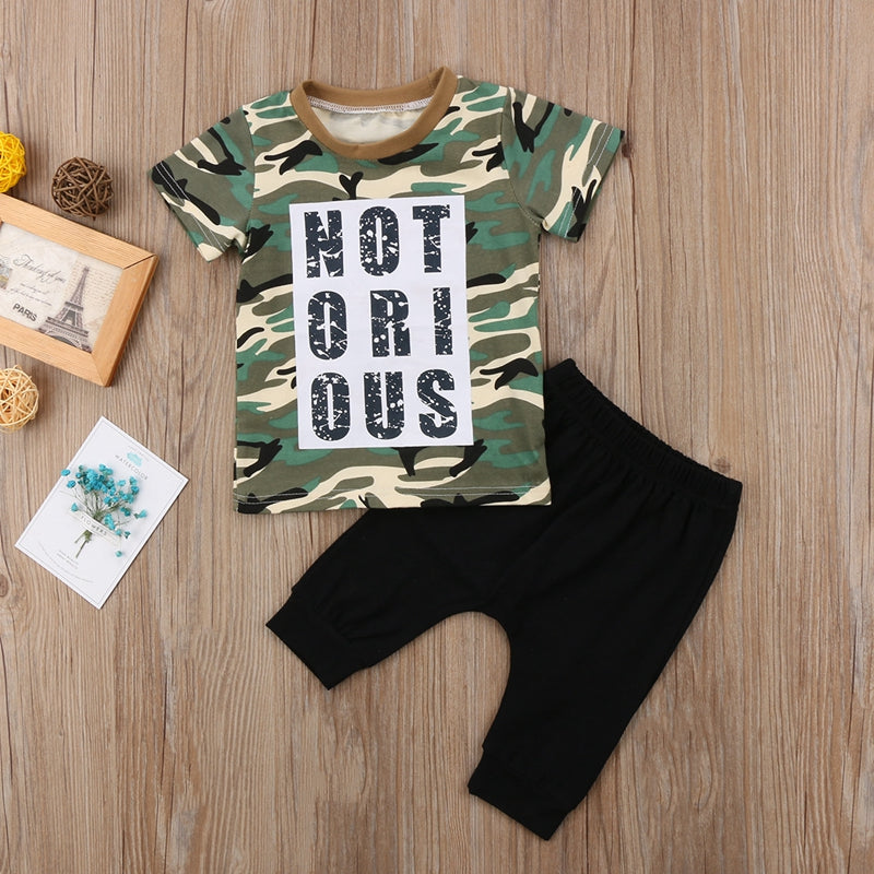 Fashion Camouflage Baby Boy Clothes Toddler Kids Boys Tops T-shirt Shorts Casual Outfits Set Clothes 1-6T - ebowsos