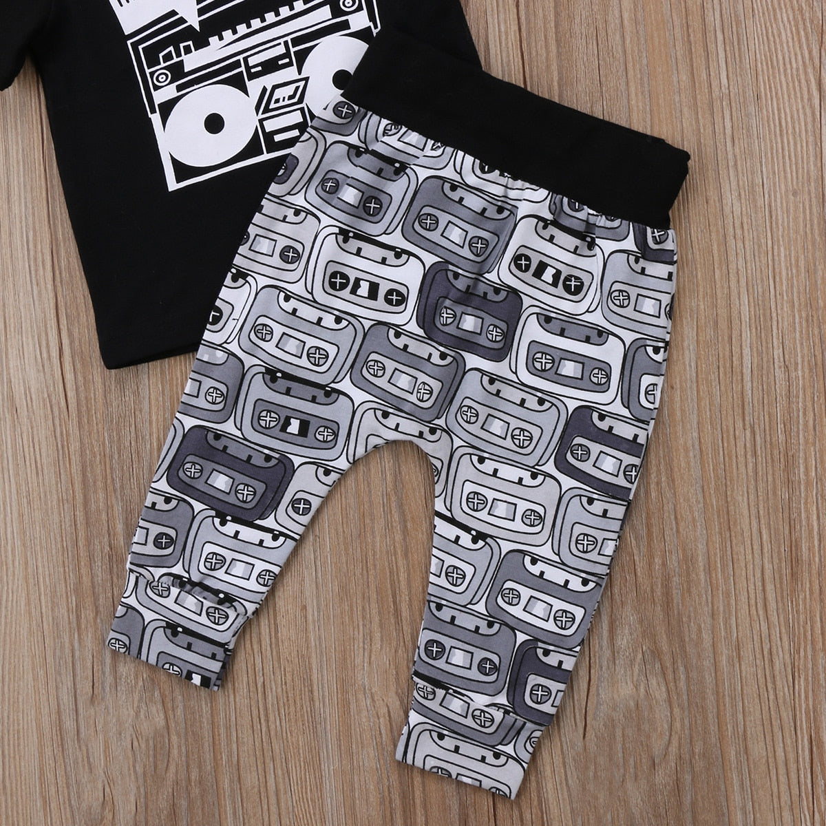 Fashion Cartoon Radio Newborn Toddler Kids Boy Girl Baby Short Sleeve Cotton Clothes Outfit T-shirt Top + Long Pants Set Summer - ebowsos