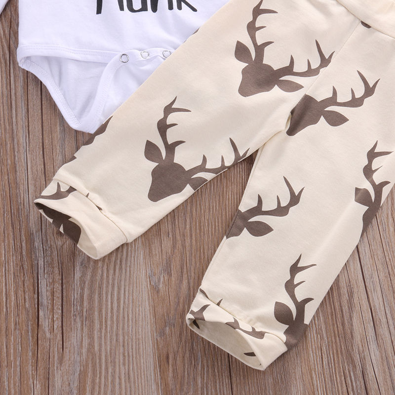 Fashion Children Clothing Cartoon Deer Baby Boy Girl Long Sleeve Romper+ Pants Hat 3PCS Outfits Set Clothes - ebowsos