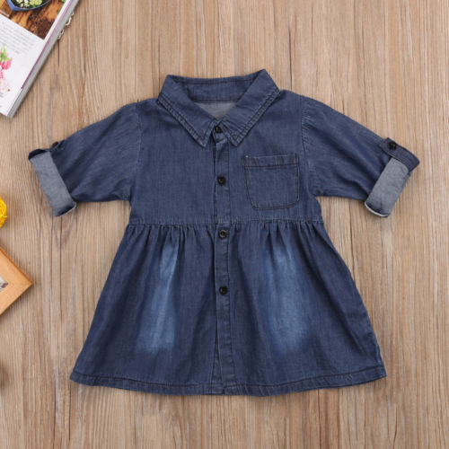 Fashion Curling Kids Baby Girls  Dress Casual Denim Children Dress Party Wedding Pageant Formal Dresses - ebowsos