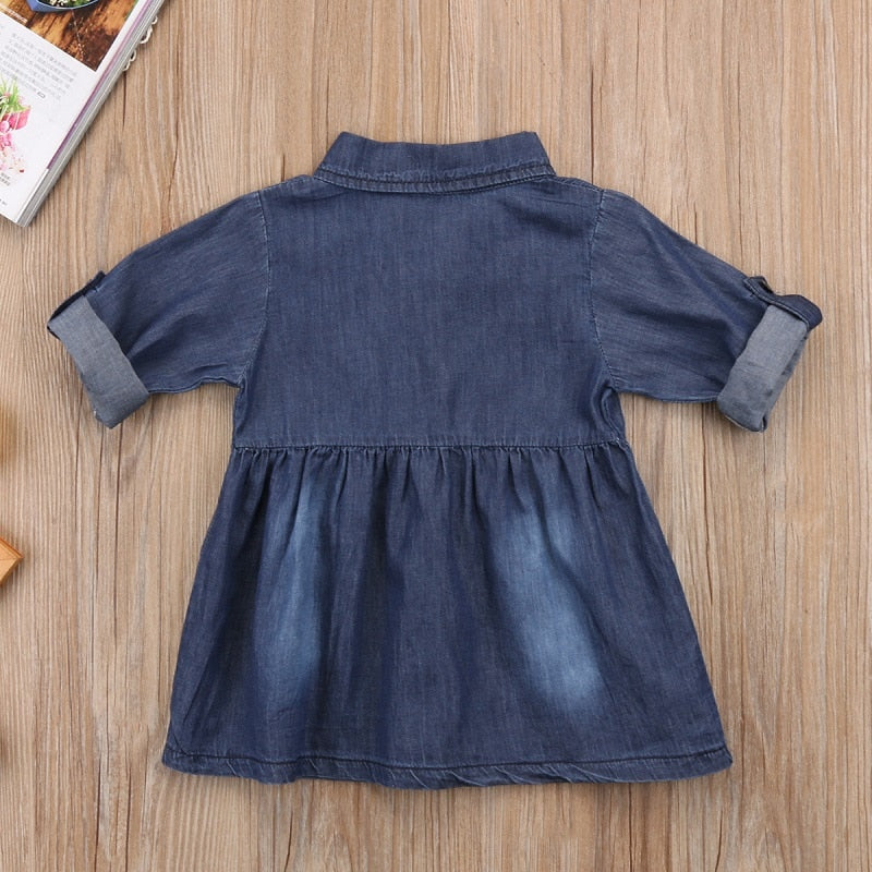 Fashion Curling Kids Baby Girls  Dress Casual Denim Children Dress Party Wedding Pageant Formal Dresses - ebowsos