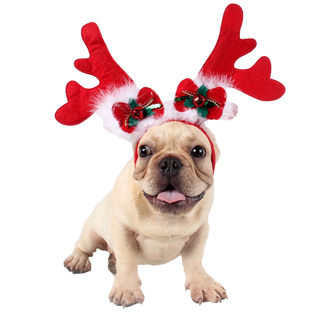 Fashion Cute Antler Bell Bowknot Candy Cane Decor Dog Cat Costume Headband Clothing Accessories Cosplay Christmas Pet Headband-ebowsos