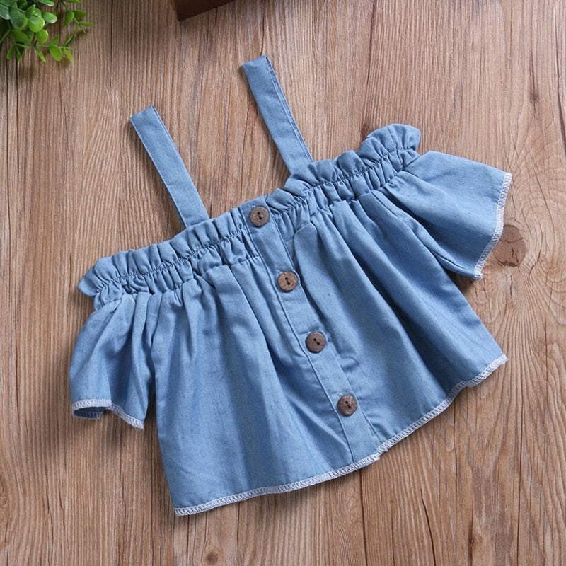 Fashion Cute Baby Girl Clothes Little Kids Baby Girls Casual Denim T Shirt Dress Summer Sleeveless Blouse Tops - ebowsos