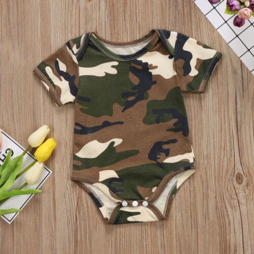 Fashion Cute Newborn Baby Boys Girls Camo Short Sleeve Romper Jumpsuit Clothes One-piece - ebowsos