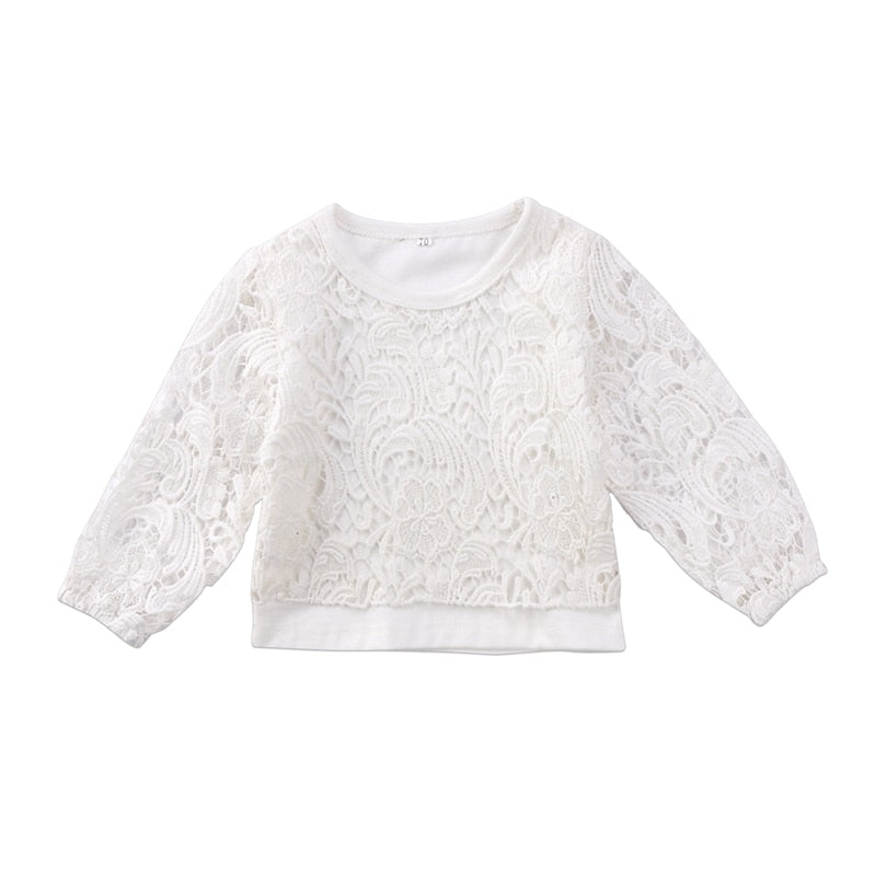 Fashion Floral Lace Girls Suit Toddler Kids Baby Girls Flower Long Sleeve Top T-shirt Clothes AU - ebowsos