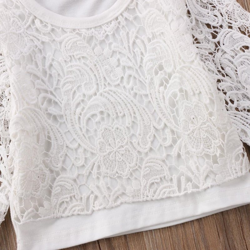 Fashion Floral Lace Girls Suit Toddler Kids Baby Girls Flower Long Sleeve Top T-shirt Clothes AU - ebowsos