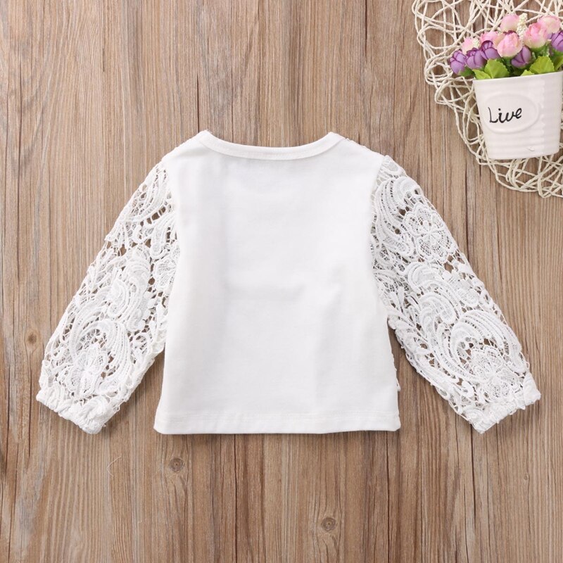 Fashion Floral Lace Girls Suit Toddler Kids Baby Girls Flower Long Sleeve Top T-shirt Clothes AU - ebowsos