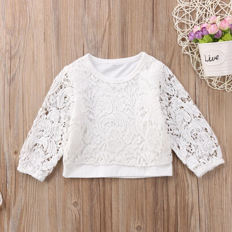 Fashion Floral Lace Girls Suit Toddler Kids Baby Girls Flower Long Sleeve Top T-shirt Clothes AU - ebowsos