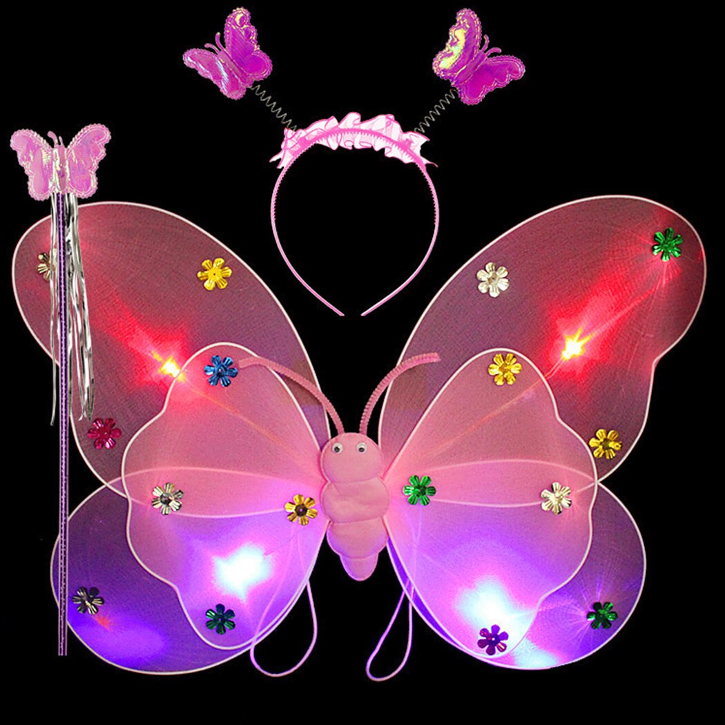 Fashion Girls Fairy Costume Set Creative Butterfly Luminous Wing With Wand & Headband Fashion Party Clothing Accessories-ebowsos