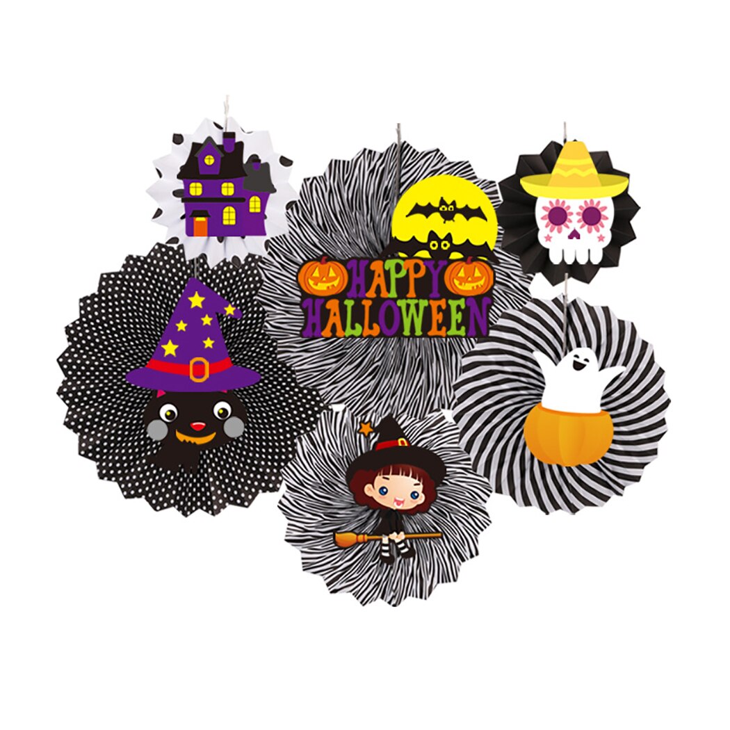 Fashion Halloween DIY Paper Fan Flower Decoration Set Hanging Paper Fan Creative DIY Paper Fan Party Fan For Halloween Decor-ebowsos